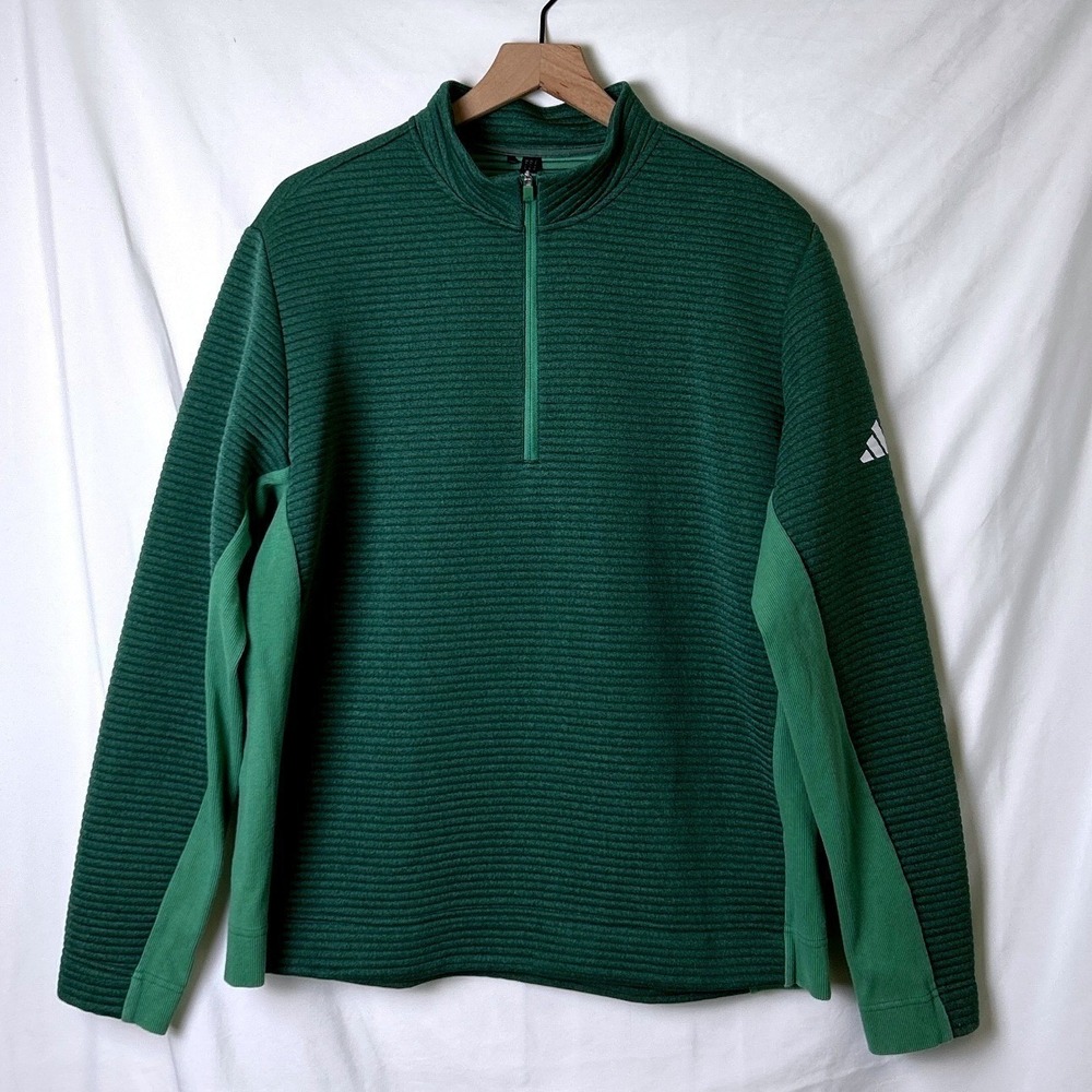 Adidas Mens Long Sleeve Sweatshirt Quarter Zip Pullover Green Size XL Athleisure